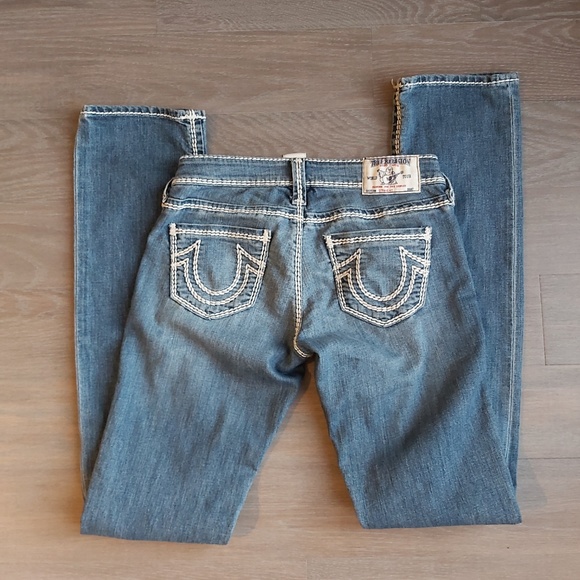 TRUE RELIGION White Stitching Straight Leg Jeans - Picture 7 of 8